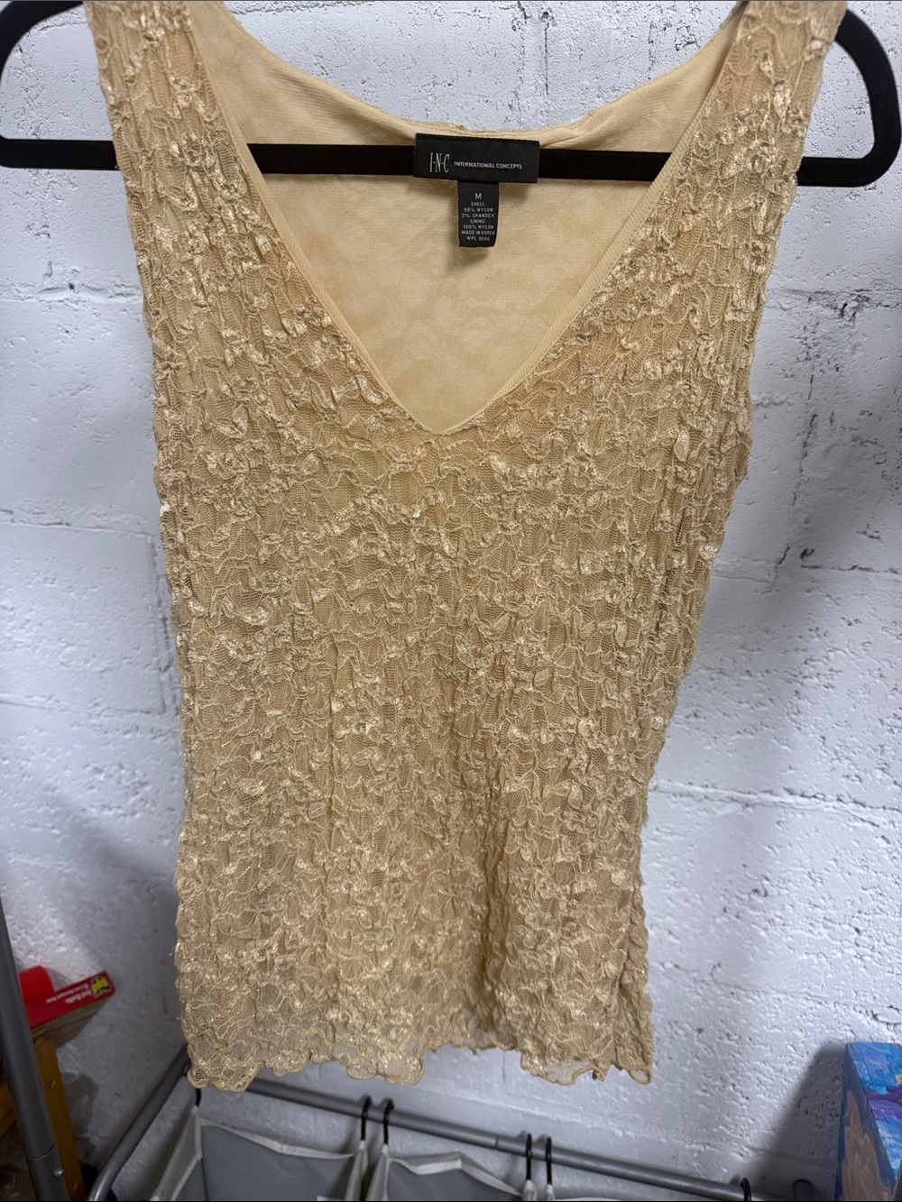 INC International Concepts Beige/Cream Textured V-Neck Sleeveless Camisole